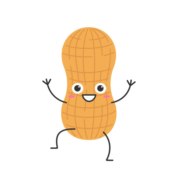 花生可爱的卡通人物手问候微笑的脸快乐的情绪美丽的坚果矢量插图。图片下载