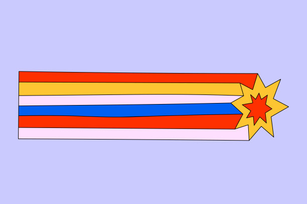 矢量贴纸-彩虹与七八十年代嬉皮风格的星星。圣诞节的魔力。时髦而绝妙的彩虹形状。迷幻纹身模板。用于图案和卡片的元素。落星图片下载