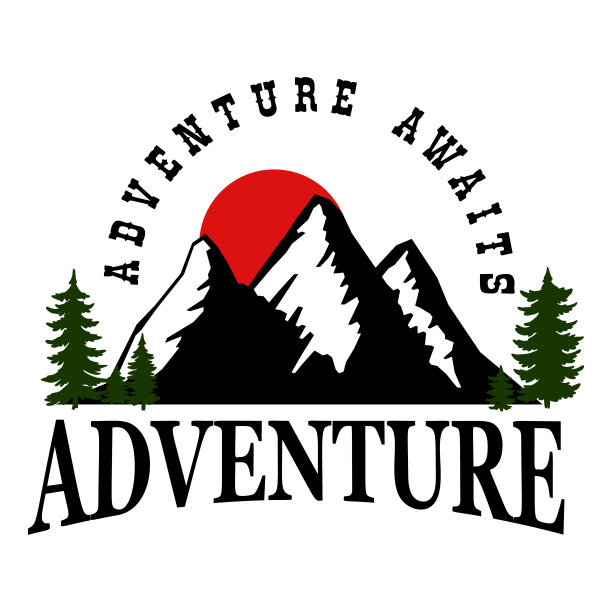 冒险。会徽与山。会徽、标志、海报、t恤的设计元素。矢量图图片下载