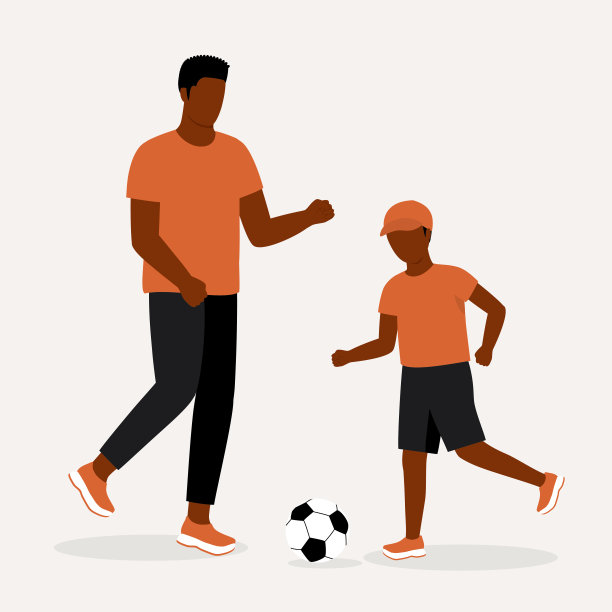 黑人父子踢足球。图片下载
