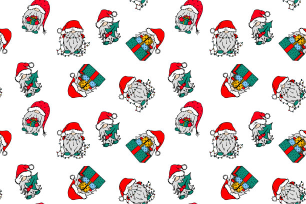 无缝模式与各种圣诞侏儒在白色。图片下载