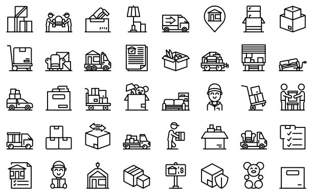 搬家服务图标轮廓矢量图：仓库箱子图片下载