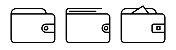 钱包图标。钱包图标集。轮廓折叠钱包象形图。线性钱包图片下载