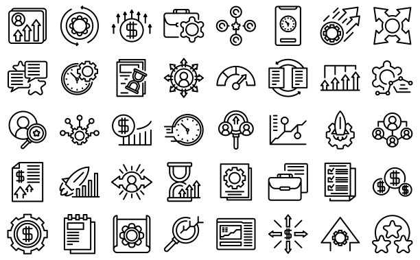 绩效管理图标集轮廓矢量图：研究假设图片下载