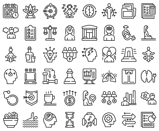 应对技巧图标集轮廓矢量图：缓解压力图片下载