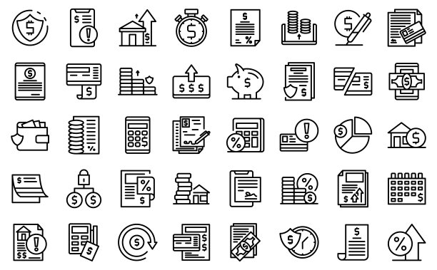 支付条款图标集轮廓矢量图：信用卡图片下载