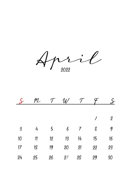 2022年四月月历模板简约设计图片下载