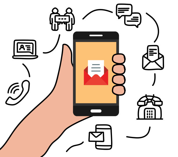手持电话与电子邮件应用程序，手绘风格图片下载