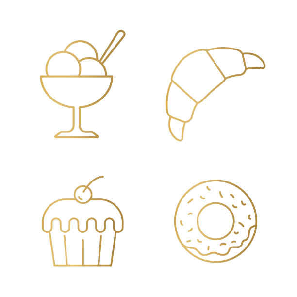 黄金套装糖果:一杯冰淇淋，牛角包，松饼和多纳特图标图片下载
