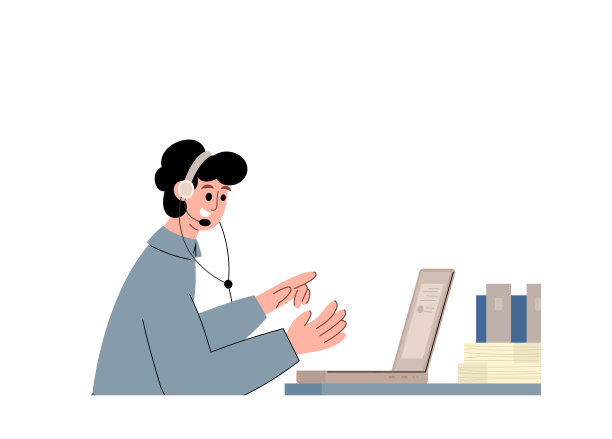 电话推销员或电话销售代理人在耳机，平面矢量插图孤立。图片下载