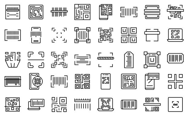 代码扫描图标设置轮廓向量。Qr条形码图片下载