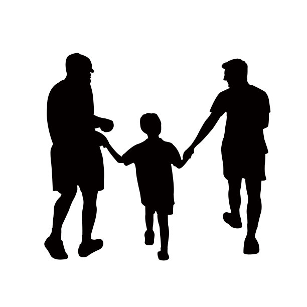 一个孩子和一个男人走着，剪影矢量图片下载