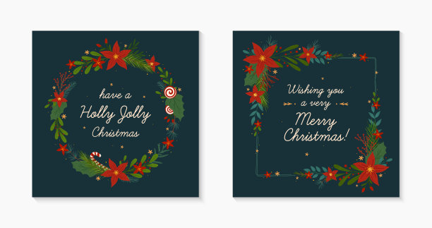 一套圣诞和新年快乐的节日花环图片下载