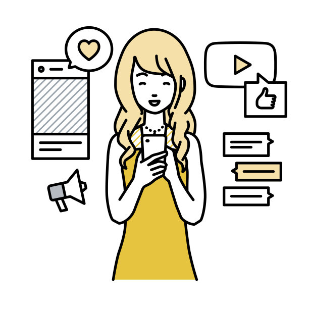 一个穿着衣服的女人站在一边看着手里的智能手机，享受着通过各种社交网络和聊天工具进行交流图片下载