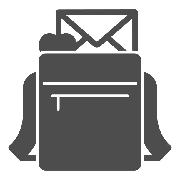 情书，邮递员包中带心形信封的实体图标，约会概念，白色背景上的消息矢量标志，移动概念和网页设计的字形样式图标。矢量图形图片下载