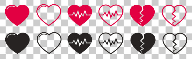 心收藏图标。一套破碎，心脏透明的背景图片下载