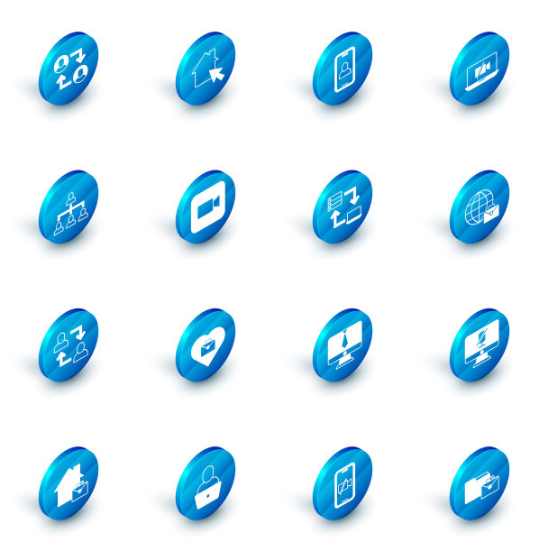 设置在线工作、视频聊天会议、摄像头关机、层级组织结构图、项目团队基地、摄像头、图标。向量图片下载