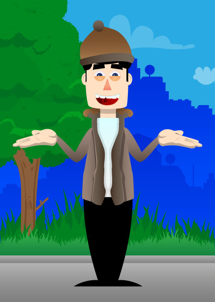 冬天穿衣服的男人耸肩，表示不知道的手势。图片下载