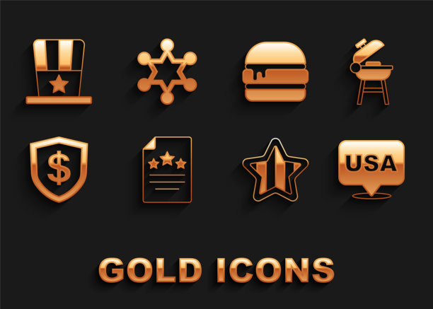 Set Declaration of independence, Barbecue grill, USA independence day, Shield with dollar, Burger, Patriotic American top hat and Hexagram sheriff icon. Set Declaration of independence, Barbecue grill, USA independence day, Shield with dollar, Burger, Patriotic American top hat and Hexagram sheriff icon。向量图片下载