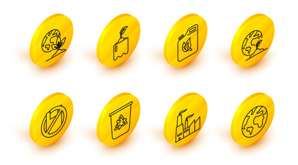 设置地球仪，工厂，回收站的回收标志，说没有塑料袋海报，植物，生物燃料罐，发芽瓶和图标。向量图片下载