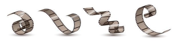 胶片带卷轴电影矢量图标集。电影胶片带照片相机视频横幅图片下载