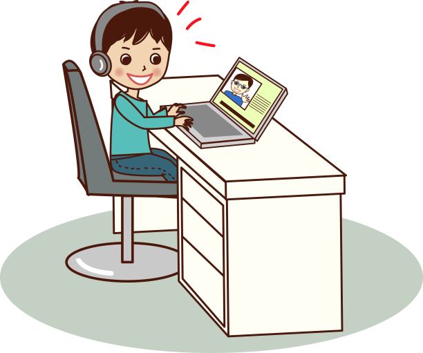 微笑的年轻人在网上学习。图片下载