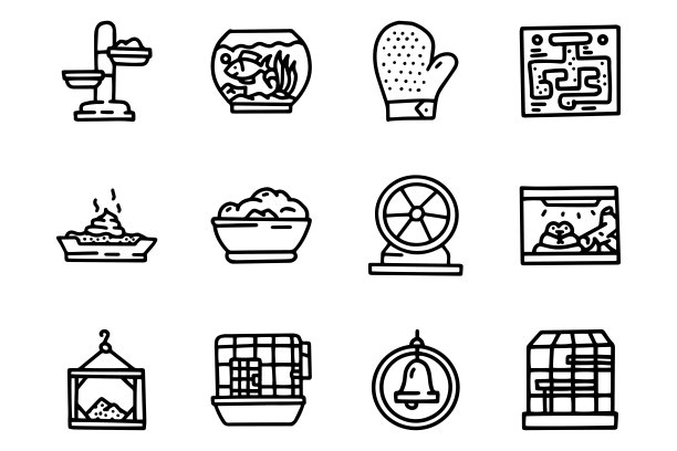 宠物配件线矢量涂鸦简单图标集图片下载