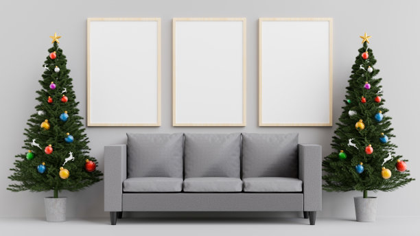 圣诞节室内与框架模型在客厅图片下载