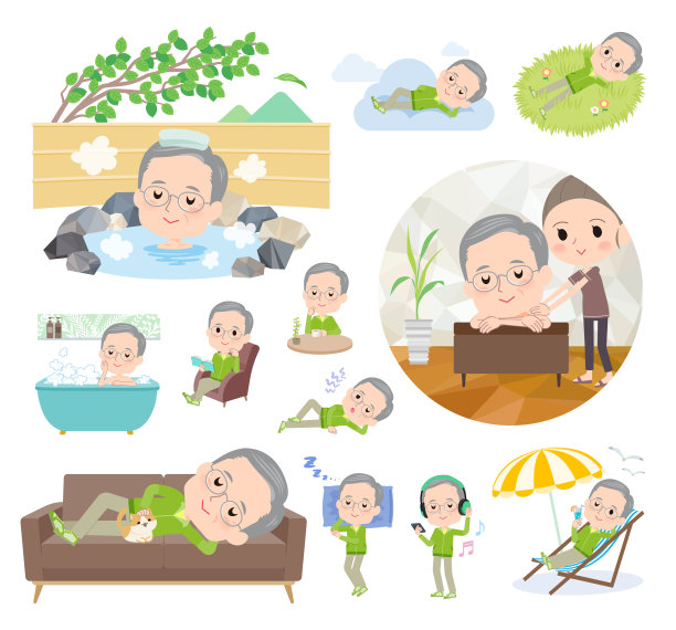 一群穿着绿色运动衫的老人正在放松图片下载