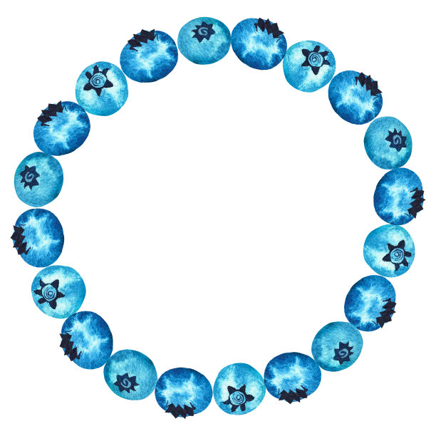 蓝莓花环。水彩的插图。孤立在白色背景上。为你的设计。图片下载