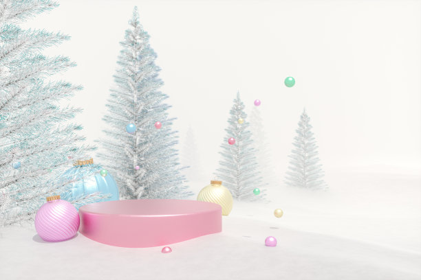 冬季圣诞背景与产品的立场和雪球装饰。图片下载