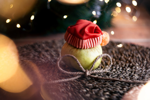 年卡以冷杉枝为背景，配以花环聚焦光图片下载