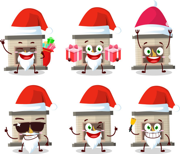 圣诞老人的表情符号，还有家里的壁炉图片下载