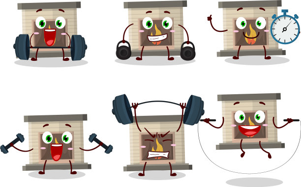 一个健康的房子壁炉与火卡通图片下载