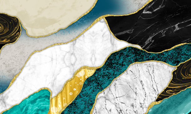 树脂晶洞和抽象艺术，功能艺术，如水彩晶洞画。金色，蓝色，蓝绿色，黑色，灰色，白色和灰色的背景图片下载