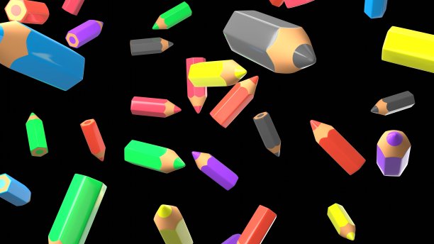 黑色背景上的彩色铅笔。图片下载