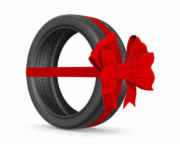 轮胎与蝴蝶结在白色背景。孤立的3 d演示图片下载