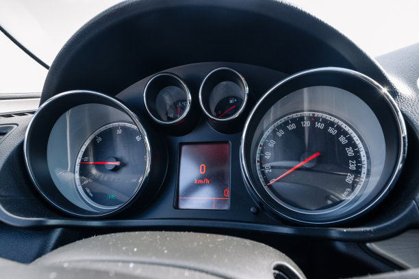 速度的背景。汽车仪表板上装有速度表、转速表。快速的车辆，没有限制的概念。图片下载