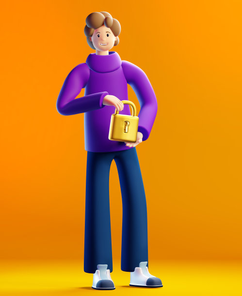 3 d渲染插图。商人握有金锁。业务、银行、咨询、咨询、支持、创业理念。图片下载