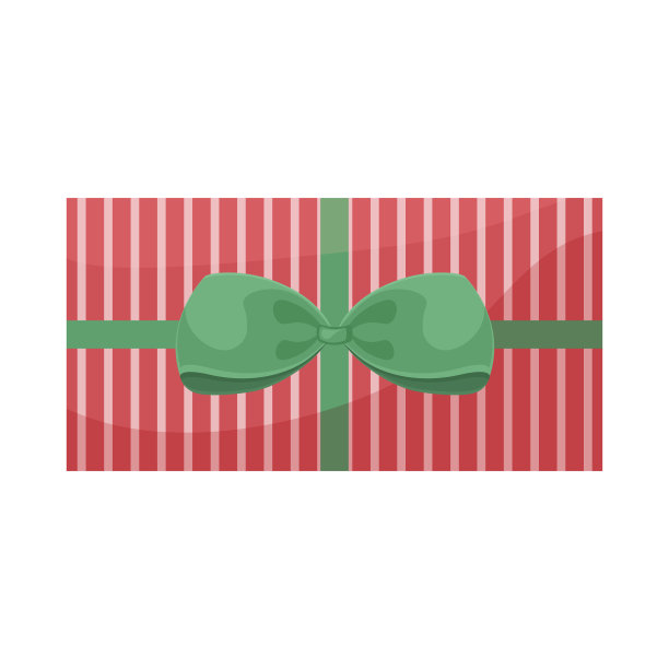 明亮的礼品包装。节日包装上装饰着红色条纹和一个大大的绿色蝴蝶结。圣诞礼盒，矢量插图孤立在白色背景图片下载