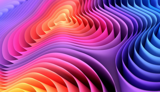 三维渲染抽象背景的光滑线条的样条梯度多色波与自由度图片下载