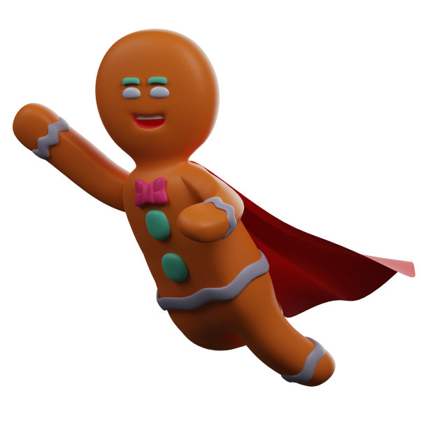 酷3D姜饼卡通人物飞行姿势图片下载