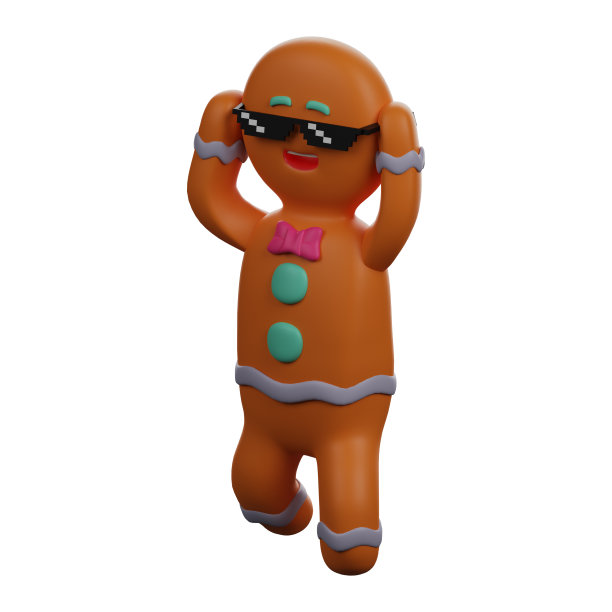 3D姜饼卡通插图有黑色眼镜图片下载