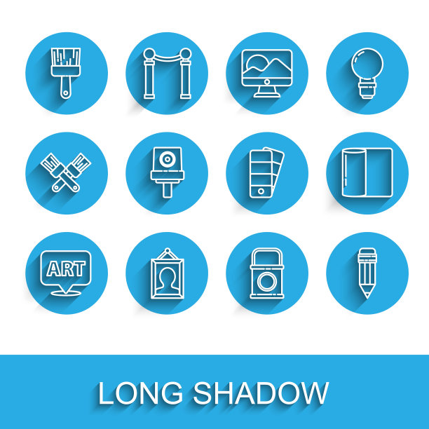 设置线语音气泡与文字艺术，图片，油漆刷，桶，铅笔橡皮擦，喷雾罐喷嘴帽，纸巾卷和调色板图标。向量图片下载