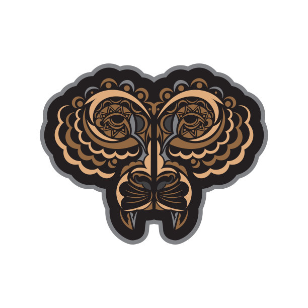 狮子打印。毛利风格的狮子脸。适用于服装、纺织品和印刷品。独家风格。矢量插画家。图片下载