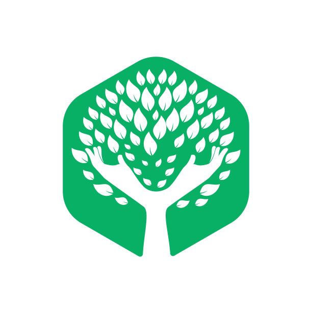 创意绿手树标志设计。关爱和培育标志概念。图片下载