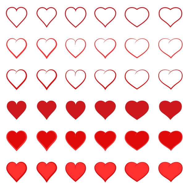 红色的心的形状。红色概述心脏符号集。图片下载