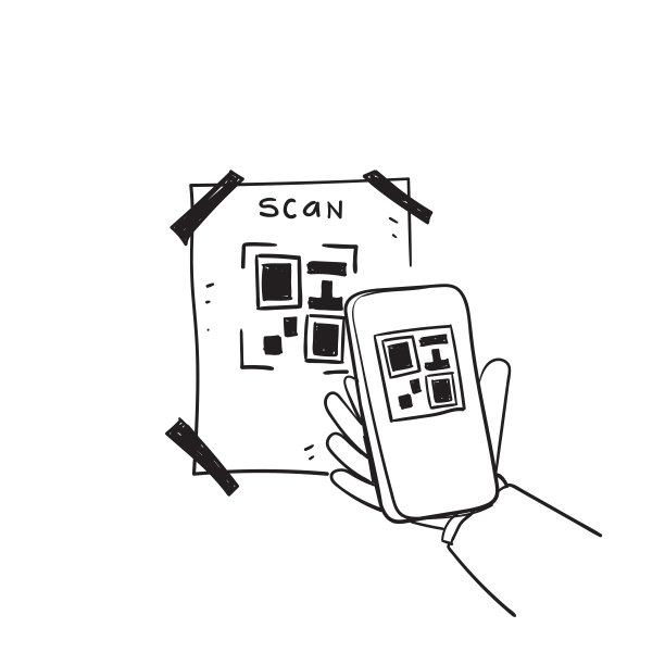 手绘涂鸦二维码扫描图标在智能手机插图图片下载
