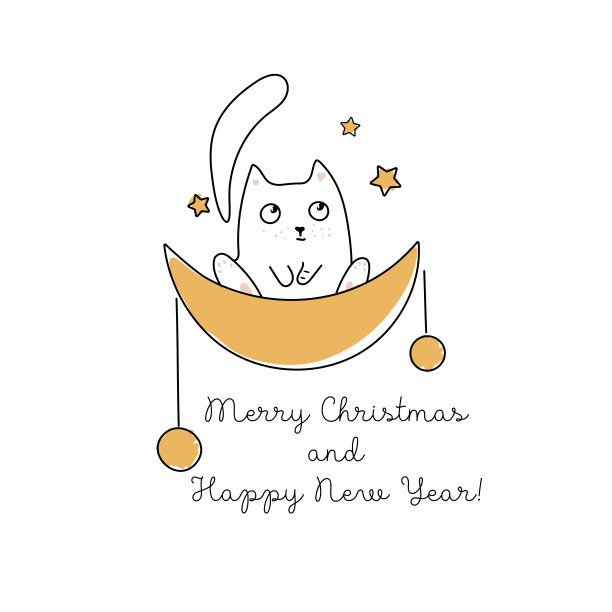 圣诞贺卡。猫涂鸦矢量插图。图片下载