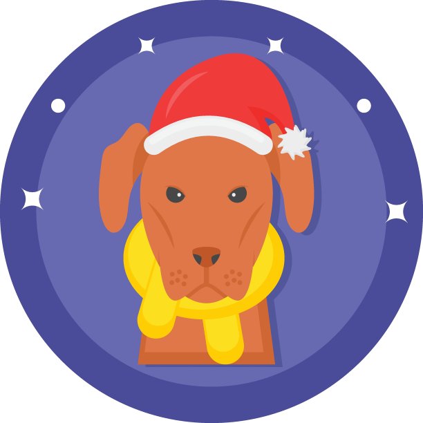 可爱的小狗戴着圣诞帽概念，圣诞狗矢量颜色图标设计，白色背景上的圣诞快乐符号，新年庆祝标志，冬季假期股票插图图片下载